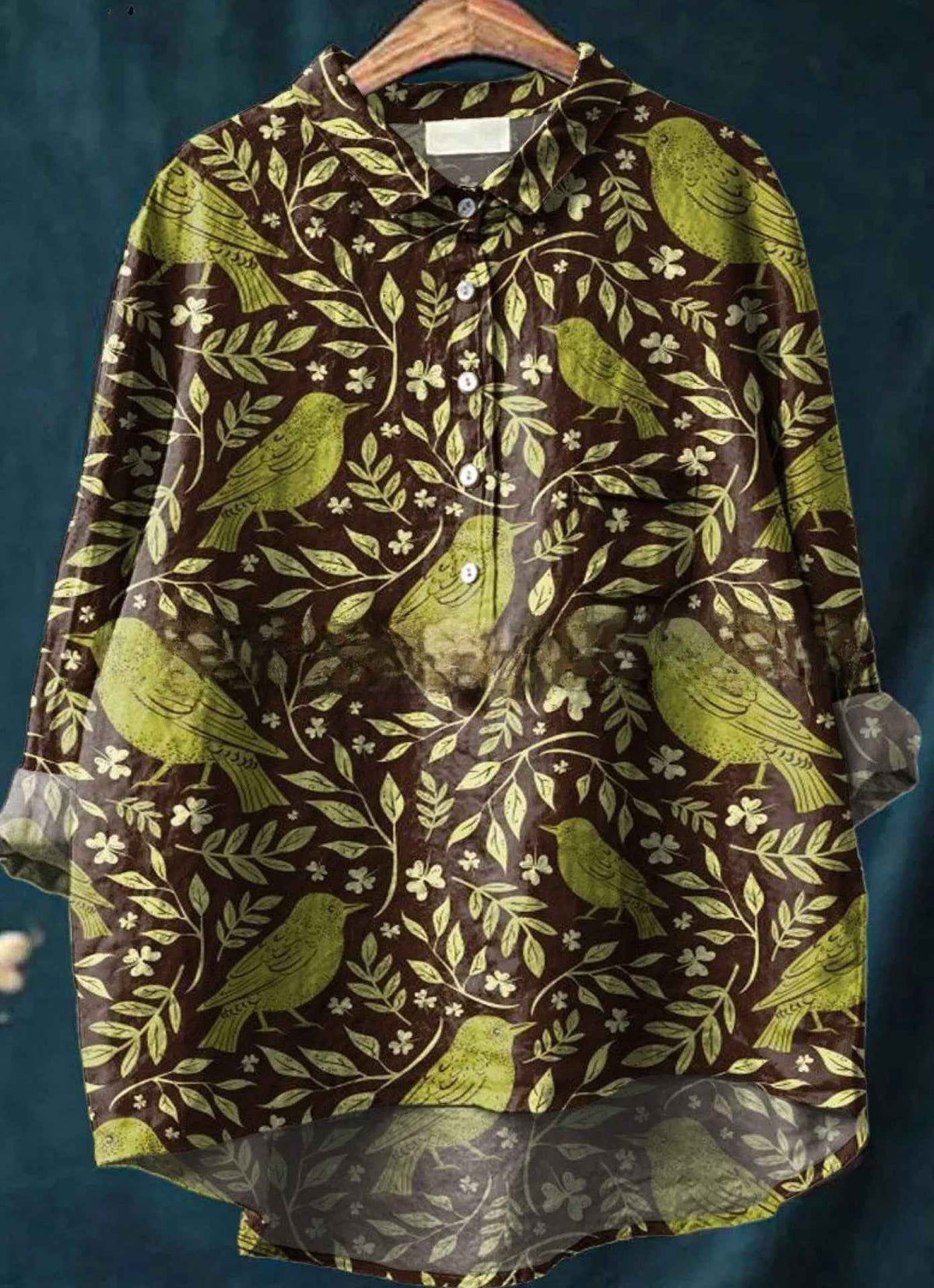 Aviana | Women’s Bird & Leaf Print Oversized Longline Blouse