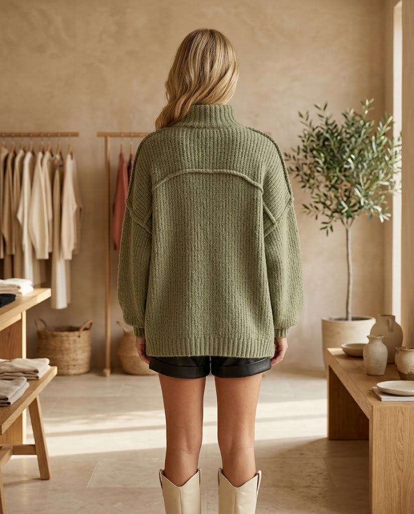 Women's Fluffy Oversized Knit Sweater Threadded