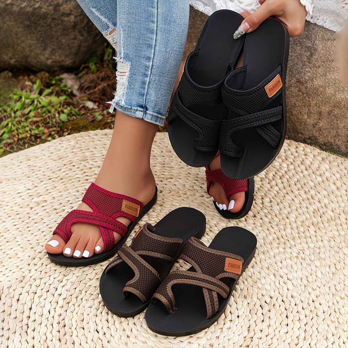 Women Open Toe Water Shoes Slides Breathable Non Slip Casual Sandals