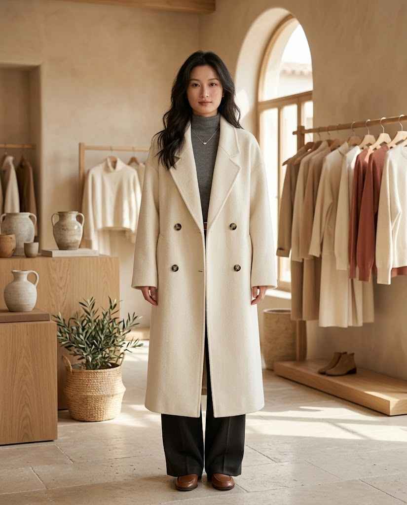 Women's Double-breasted Long Wool Coat