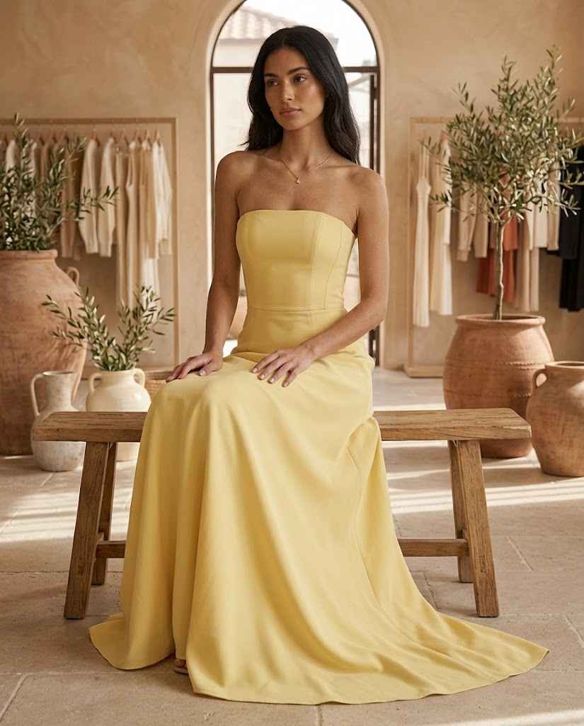 Ishra | Strapless High Side Slit Maxi Dress