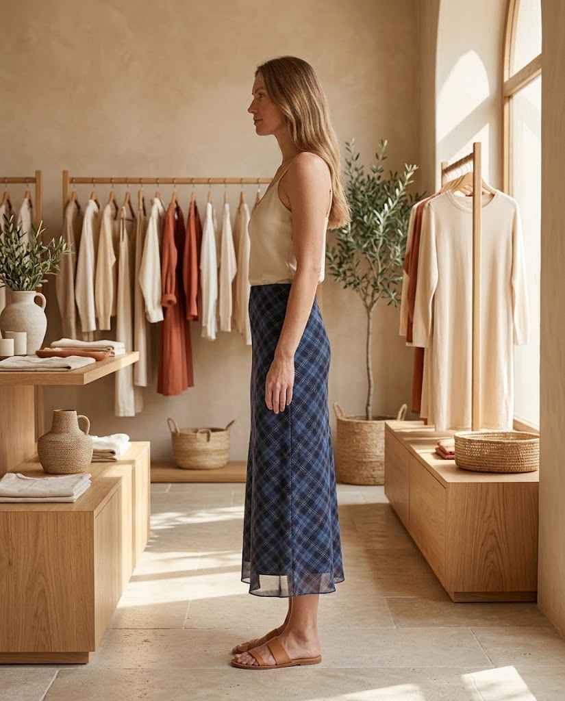 Womens Retro Plaid Mesh Midi Skirt Lace Bow & Side Slit