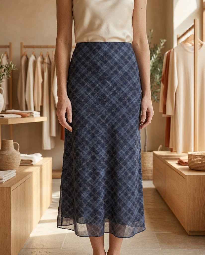 Womens Retro Plaid Mesh Midi Skirt Lace Bow & Side Slit