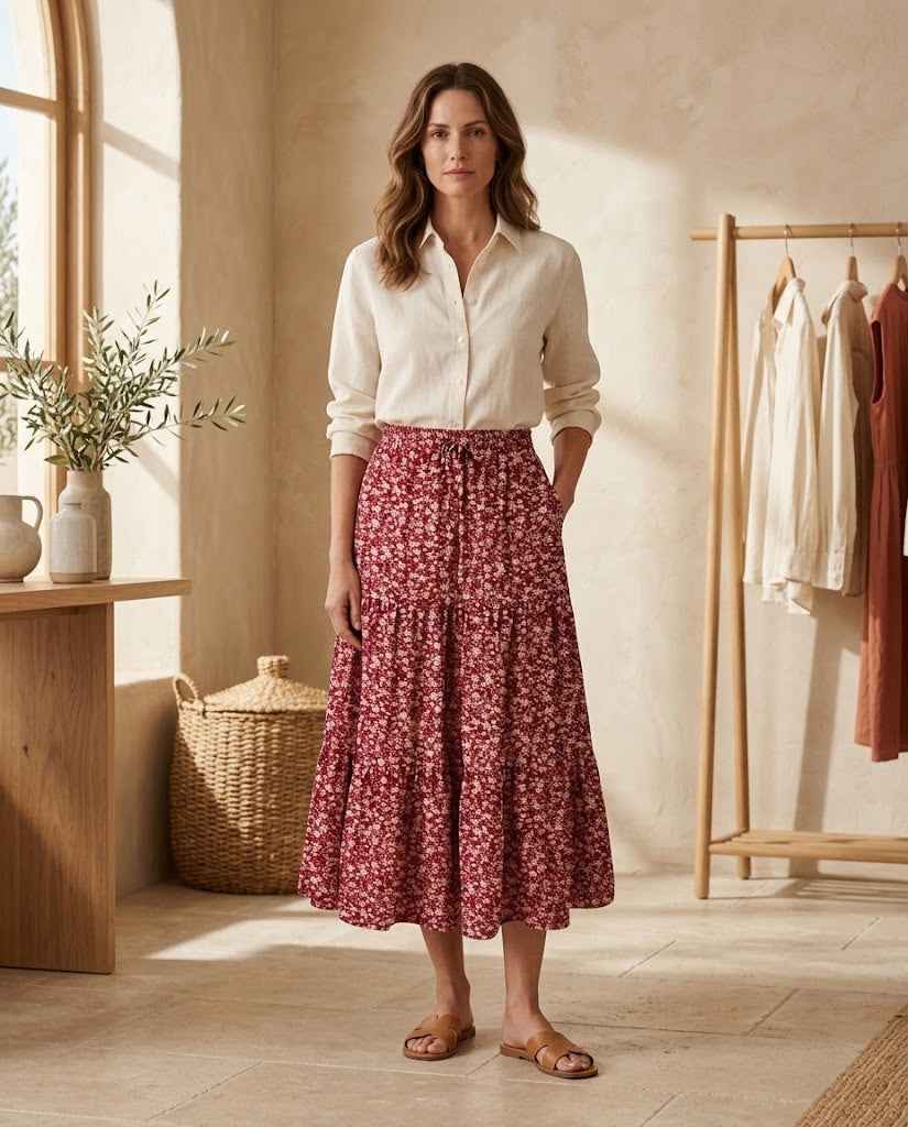 Maribel Women?s Floral Print Elastic-Waist Skirt