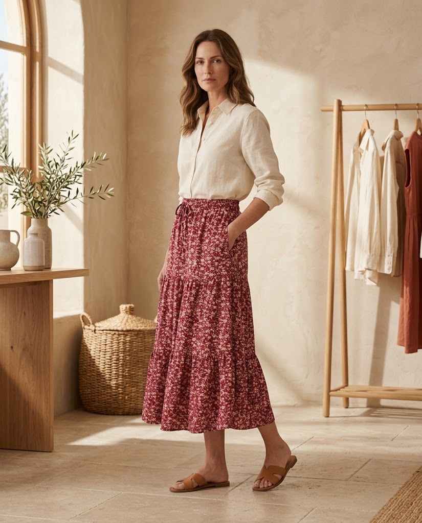 Maribel Women?s Floral Print Elastic-Waist Skirt