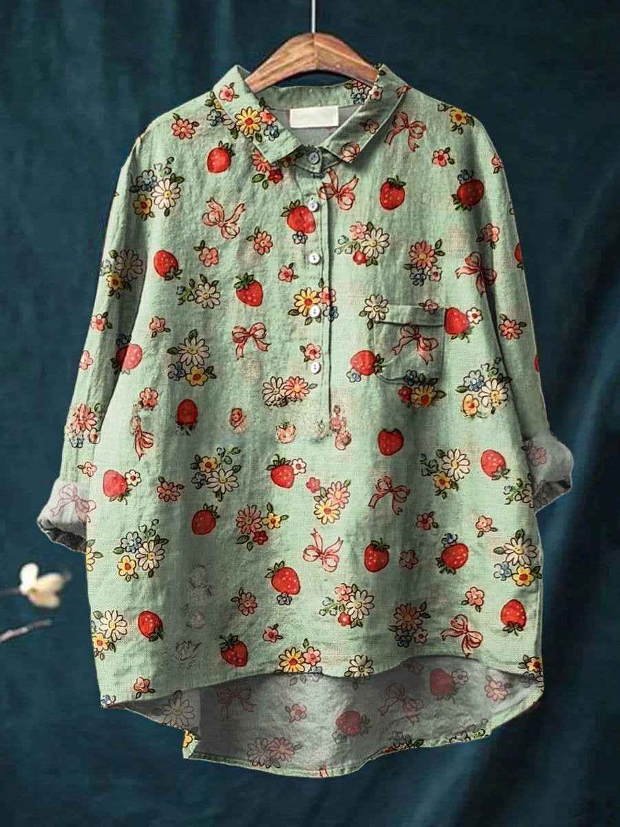 Rosella | Women’s Strawberry & Floral Print Oversized Longline Blouse
