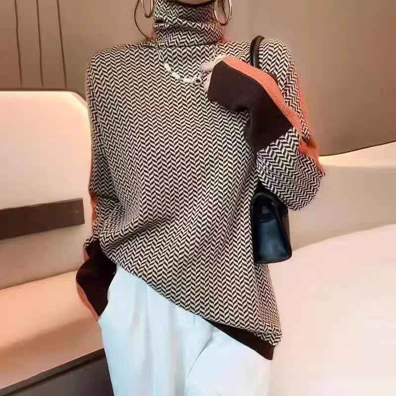 MILA | CHIC HIGH-NECK PATTERNED SWEATER