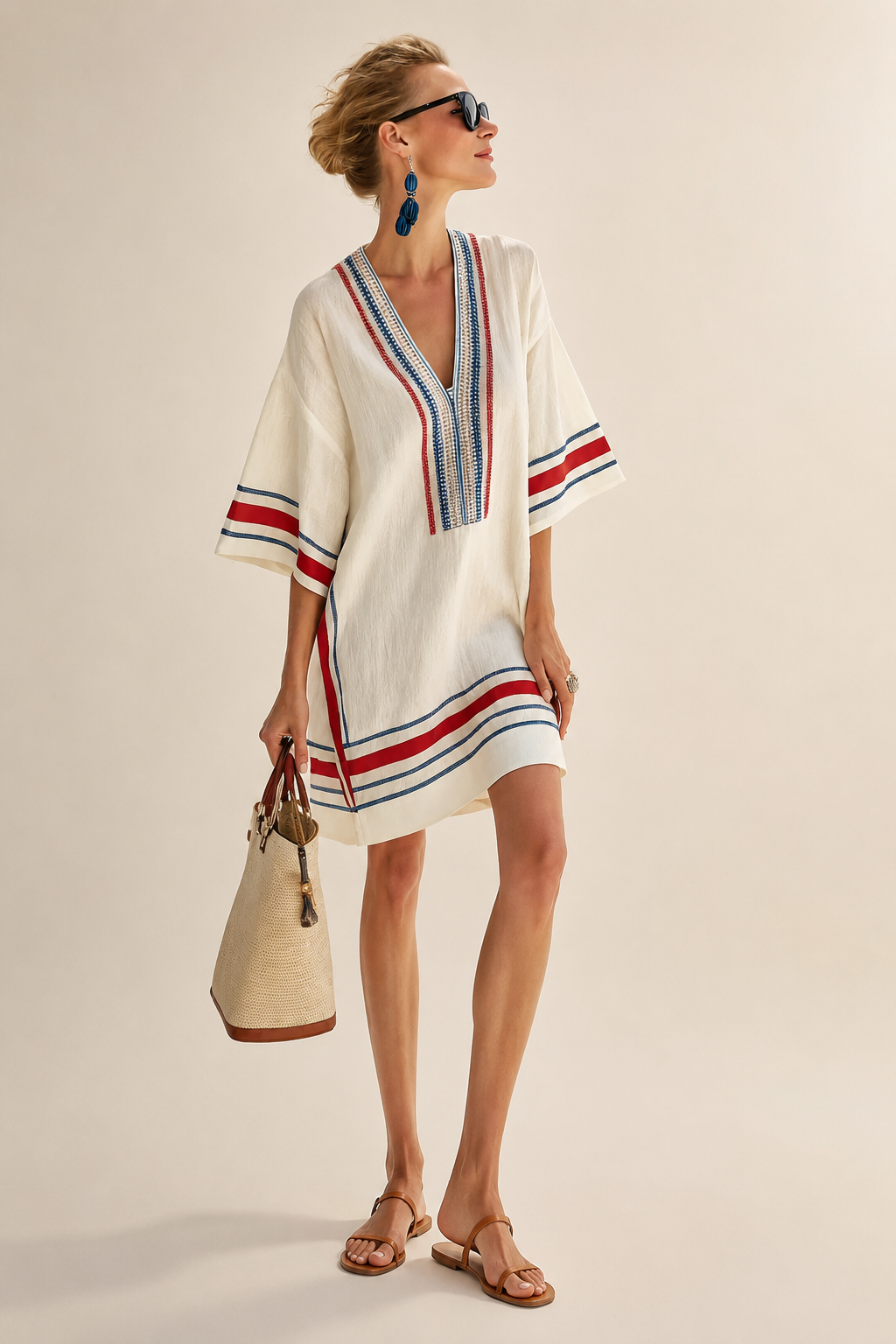 Lysandra | V Neck Half Sleeve Knee Length Dress - Threadded