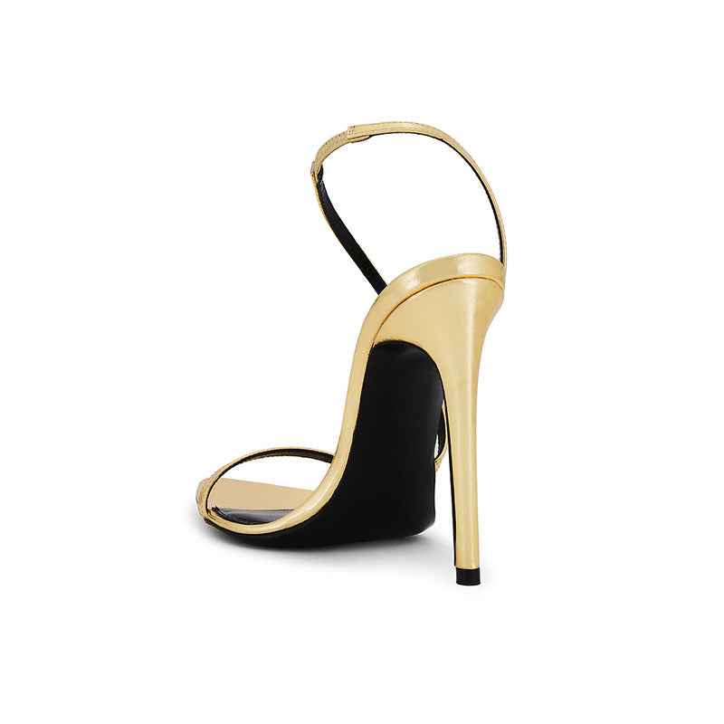 LuminaStep | Gold Metallic Strappy Stiletto Heels - Minimalist Evening Sandals