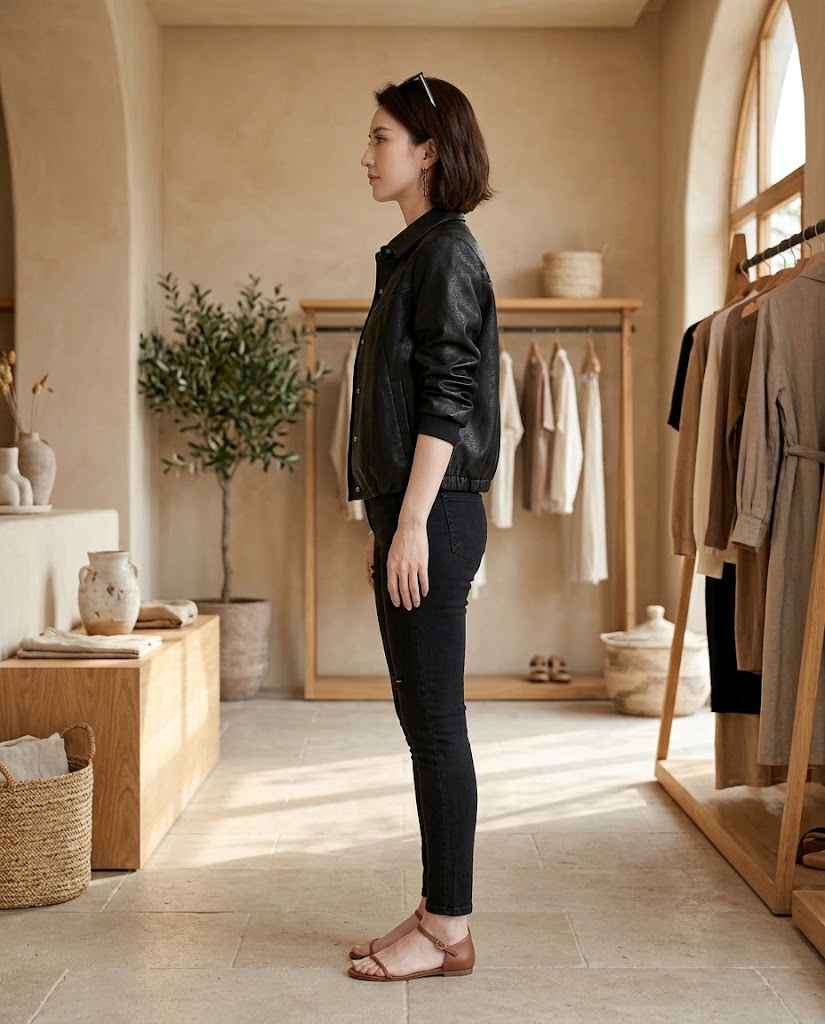 Faux Leather Biker Jacket with Zip Details for Women