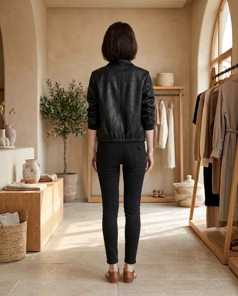 Faux Leather Biker Jacket with Zip Details for Women