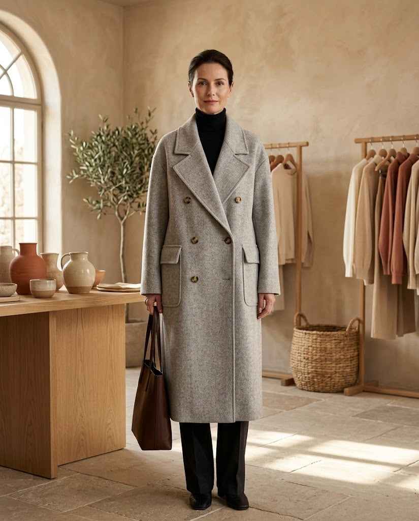 Women's Double-breasted Long Wool Coat