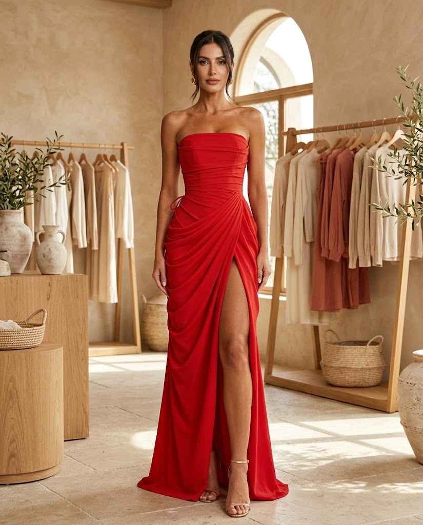 Ishra | Strapless High Side Slit Maxi Dress