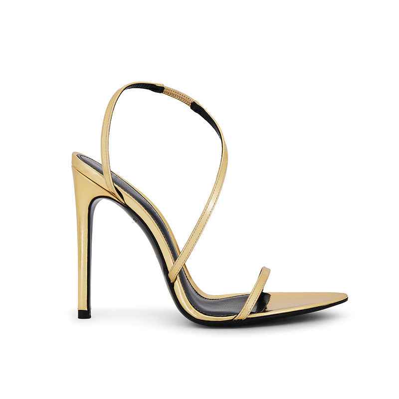 LuminaStep | Gold Metallic Strappy Stiletto Heels - Minimalist Evening Sandals