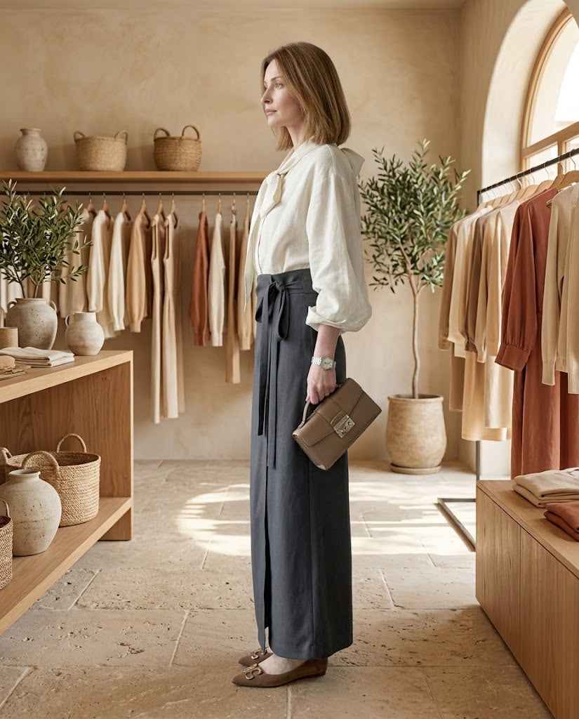 Sienna Women?s Side-Tie High-Waisted A-Line Midi Skirt