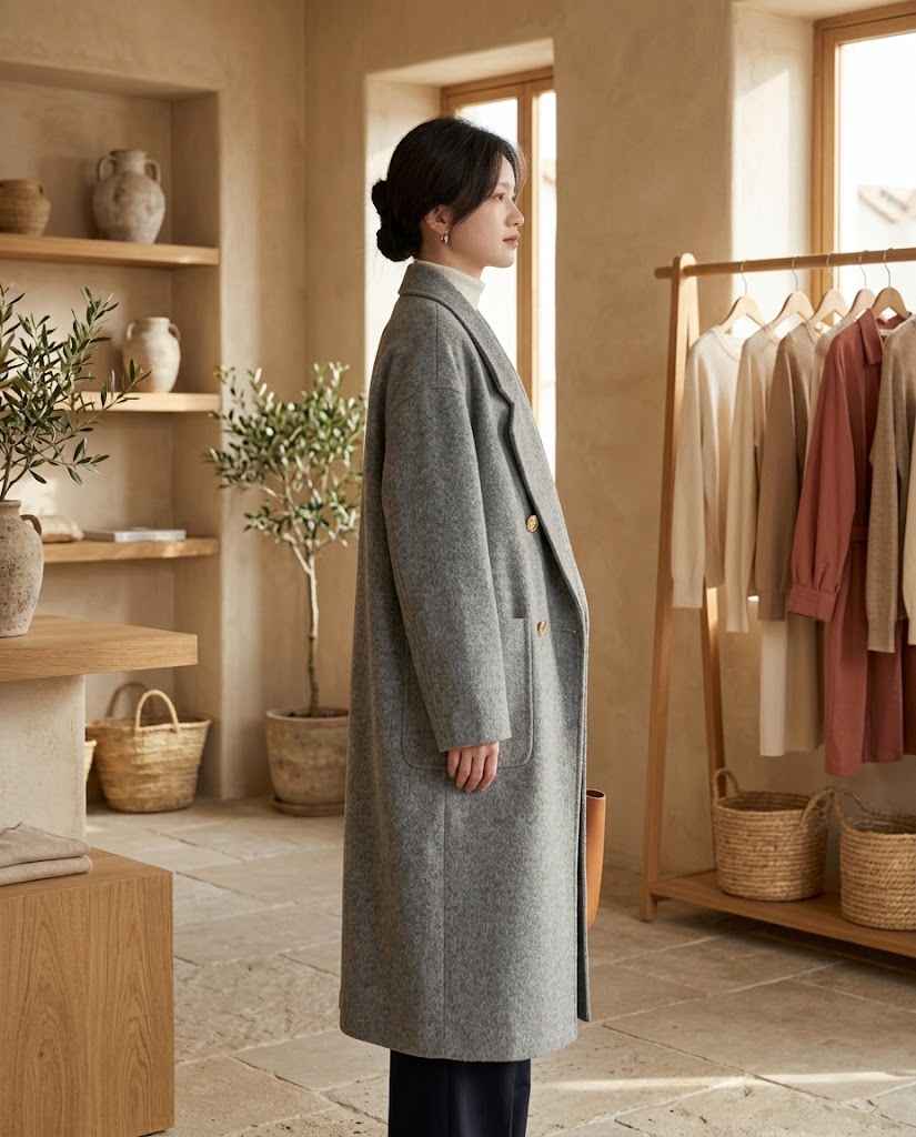 Women's Double-breasted Long Wool Coat
