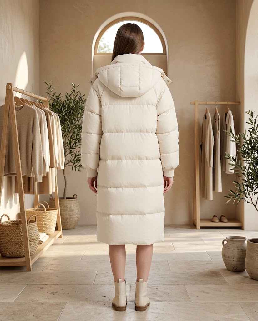 Comfortable long winter puffer jacket for women
