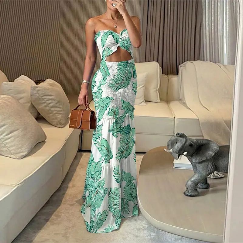 Azaria | Strapless Two Piece Printed Maxi Dress Set