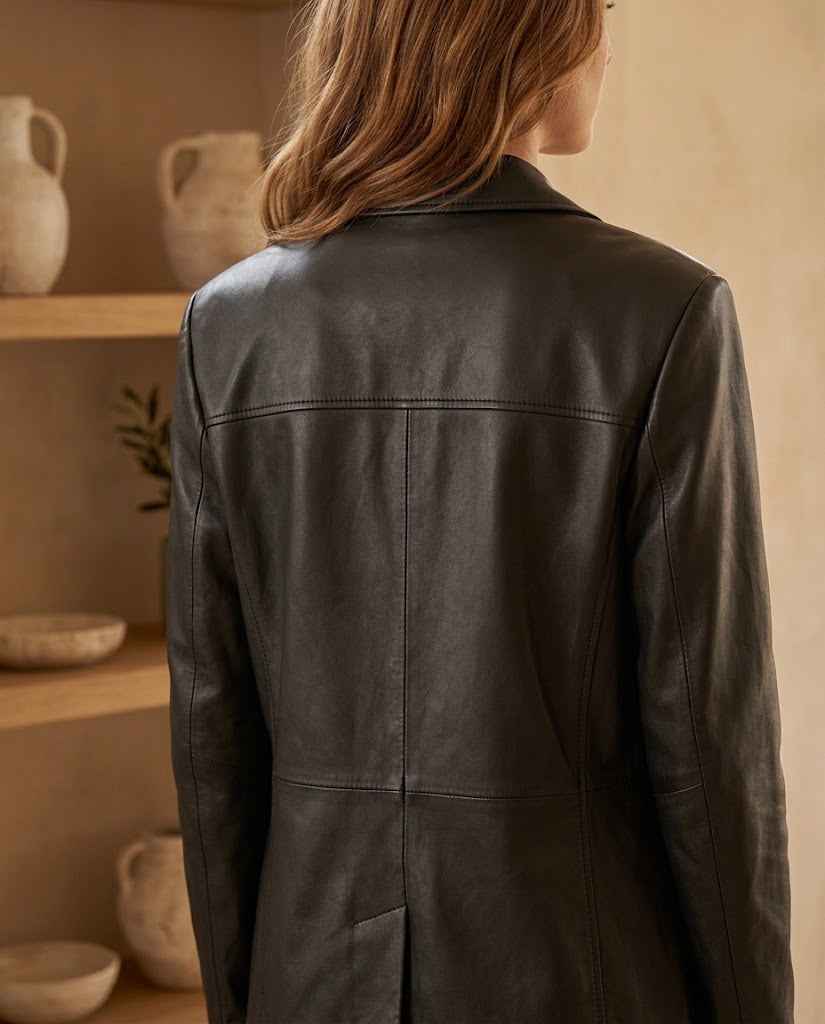 Women's Oversized Faux Leather Blazer with Lapel