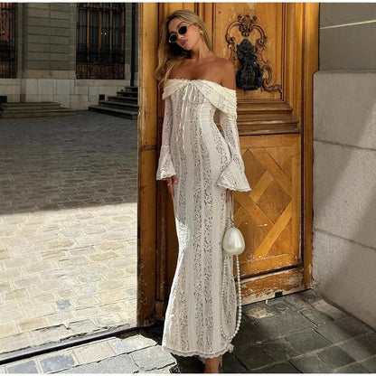 Isome | Off Shoulder Fitted Silhouette Maxi Dress