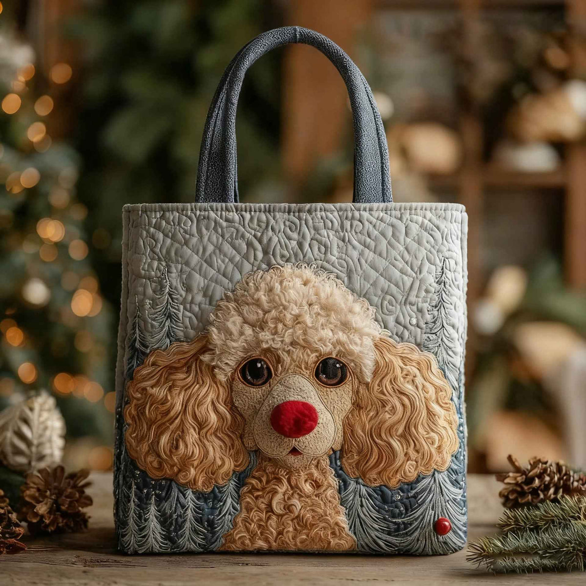 CozyCanine | Quilted Winter Doodle Tote Bag - Festive Holiday Dog Handbag
