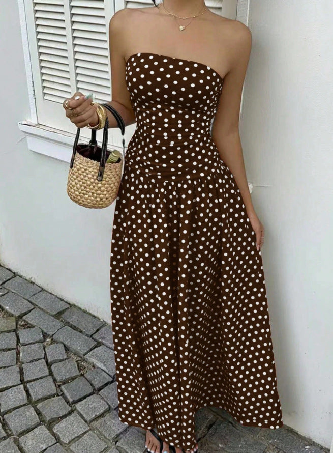 Sorien | Strapless Polka Dot Pattern Midi Dress