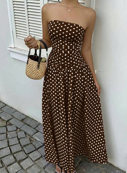 Sorien | Strapless Polka Dot Pattern Midi Dress