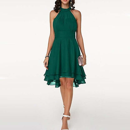 Iyla | Halter Neck Layered Hem Knee Length Dress