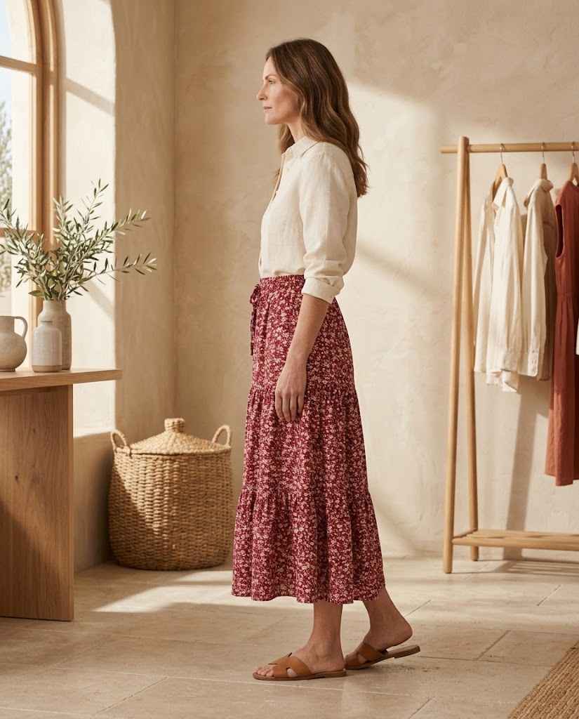 Maribel Women?s Floral Print Elastic-Waist Skirt