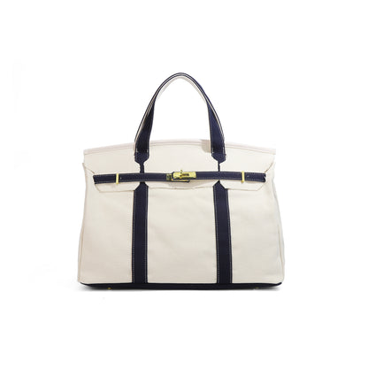 Casual Color Block Canvas Tote Bag