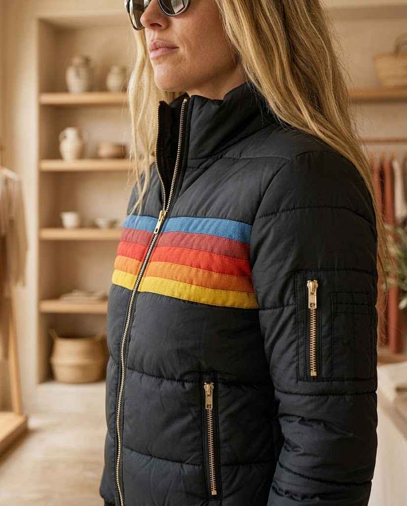Women's Retro Striped Padded Puffer Jacket