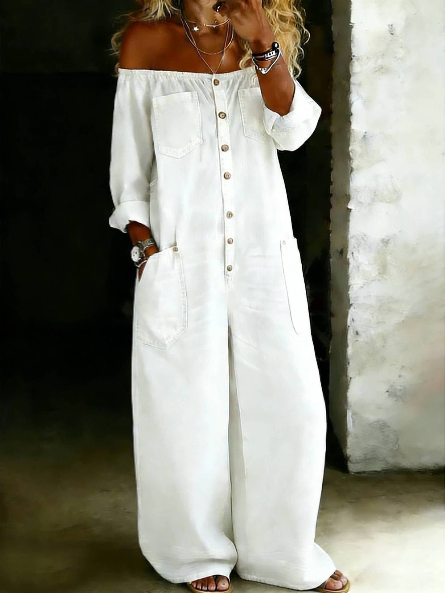 Amanda | One Piece Denim Shirt Jumpsuit
