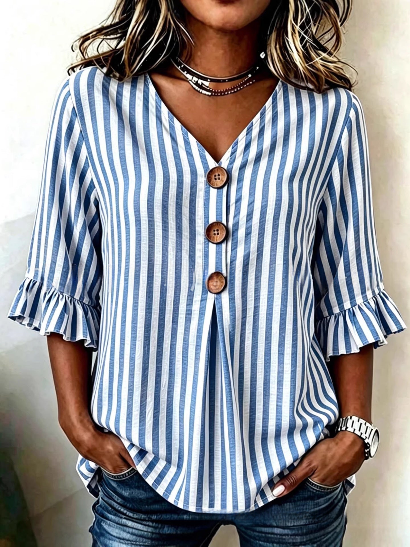 Jessara | Ruffle-Sleeve Linen Blouse