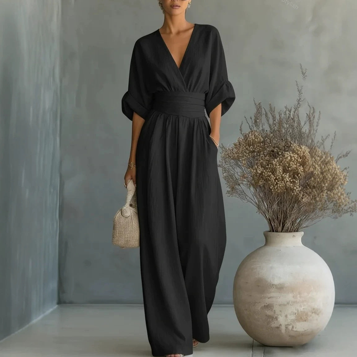 Wanda | Cross Front Wide Leg Jumpsuit