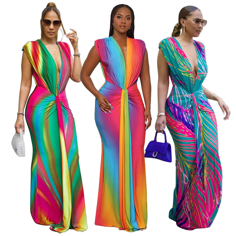 Zarela | Sleeveless Abstract Print Maxi Dress