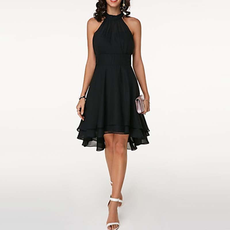 Iyla | Halter Neck Layered Hem Knee Length Dress
