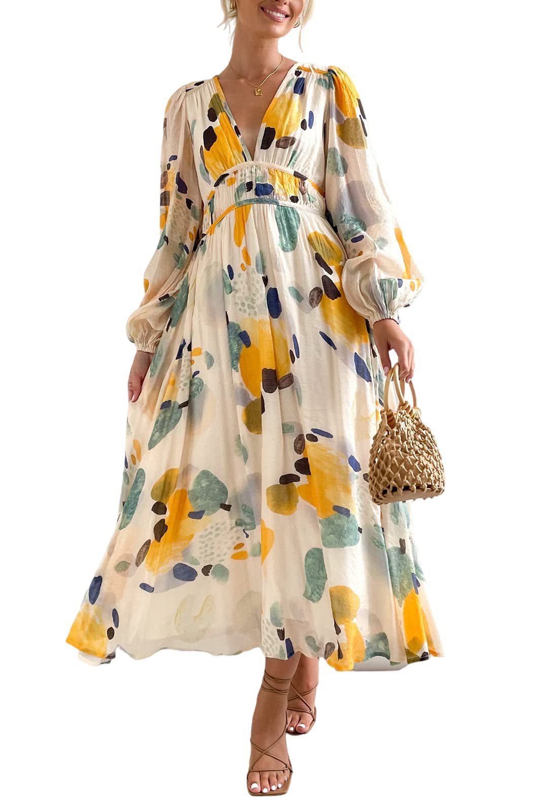 Bohemian printed long sleeve midi dress