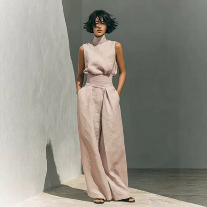 Maria | Complete With Tank Top And Wide-Leg Cotton And Linen Minimalist Outfit