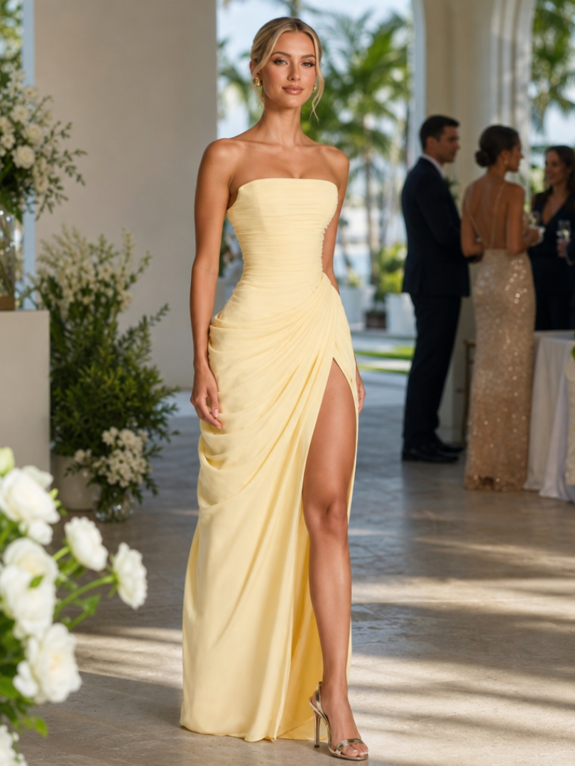 Ishra | Strapless High Side Slit Maxi Dress