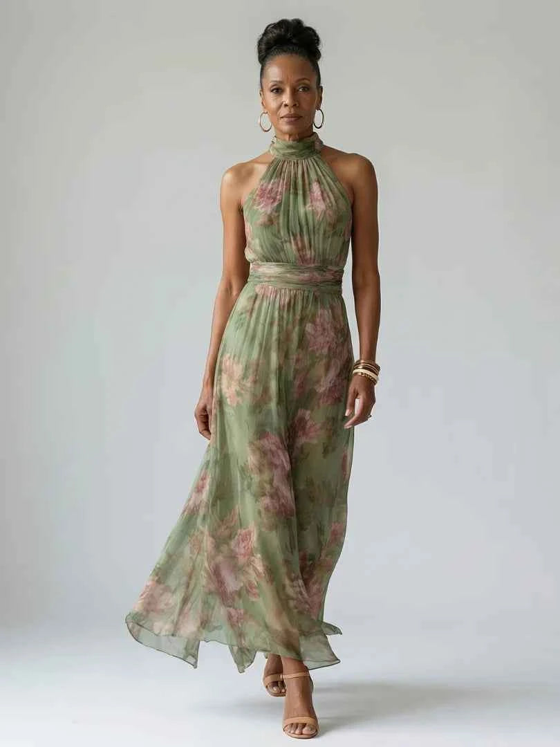 Mirelle | Gathered Halter Midi Dress