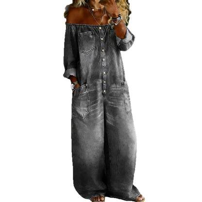 Amanda | One Piece Denim Shirt Jumpsuit