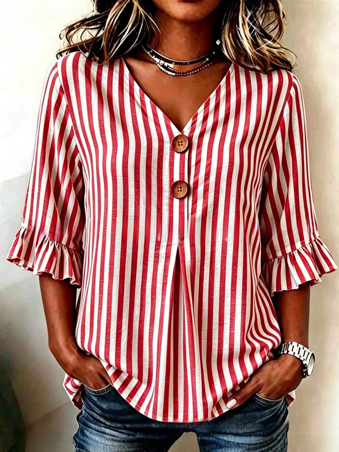 Jessara | Ruffle-Sleeve Linen Blouse