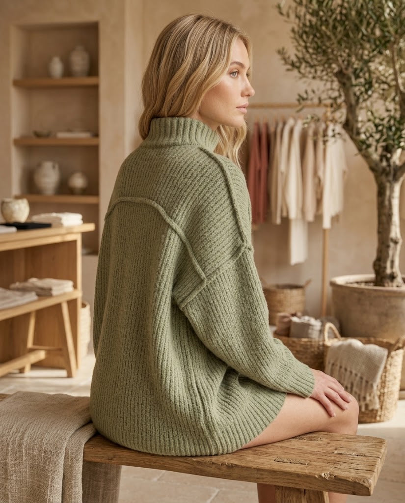 Women's Fluffy Oversized Knit Sweater Threadded