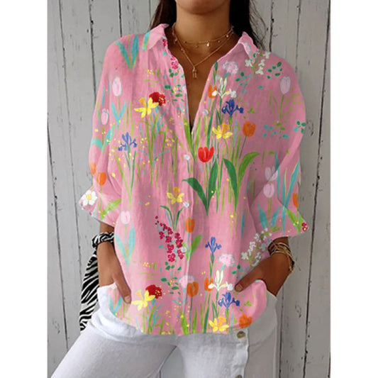 Retro Hand-Painted Watercolor Cat Print Shirt and Pants Set