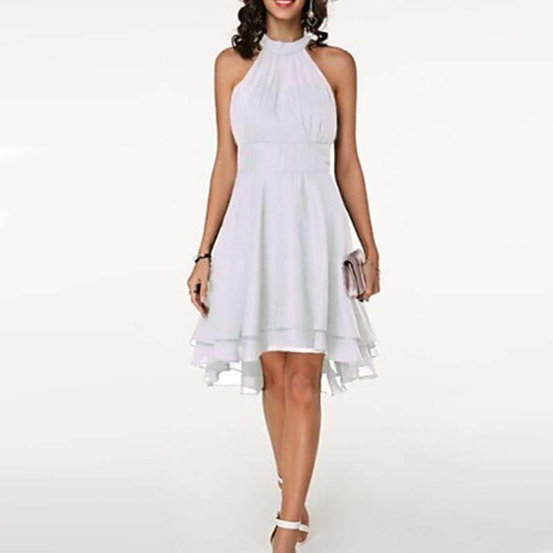 Iyla | Halter Neck Layered Hem Knee Length Dress