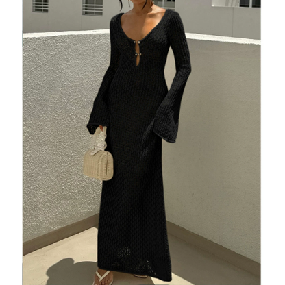 Seleium | Knit Bell Sleeve Maxi Dress