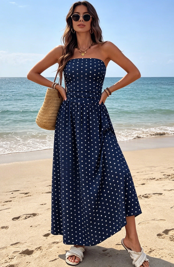 Sorien | Strapless Polka Dot Pattern Midi Dress