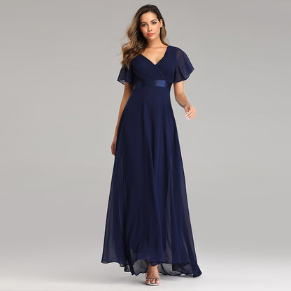 Orelia | Short Sleeve V Neck Flowing Maxi Dress