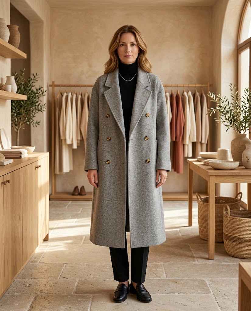 Women's Double-breasted Long Wool Coat