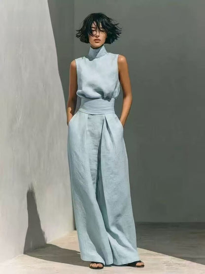 Maria | Complete With Tank Top And Wide-Leg Cotton And Linen Minimalist Outfit